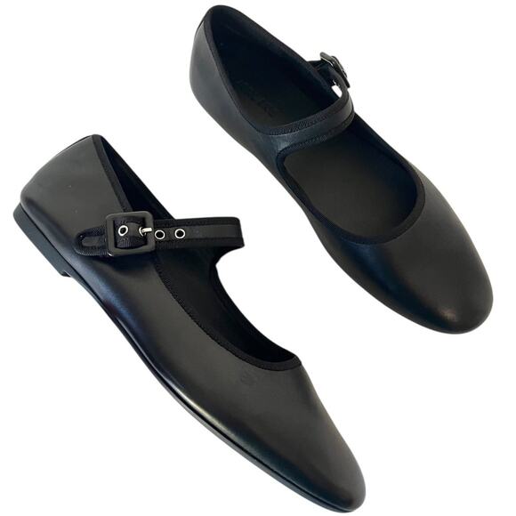 Everlane The Day Mary Jane Buckle Ballet Flat Black Leather Almond Toe Size 9 - Picture 1 of 11